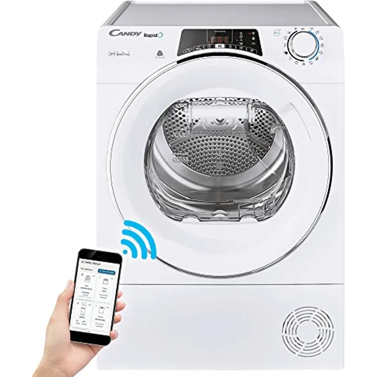 Candy RapidÓ ROE H9A2TCEX-S Wärmepumpentrockner / 9 kg/Smarte Bedienung mit WiFi + Bluetooth/Easycase-Kondenswasserbehälter mit optischer Füllanzeige direkt im Bullauge/Mengenautomatik -  Energiesparender Wäschetrockner mit smarten Funktionen, Candy - blau