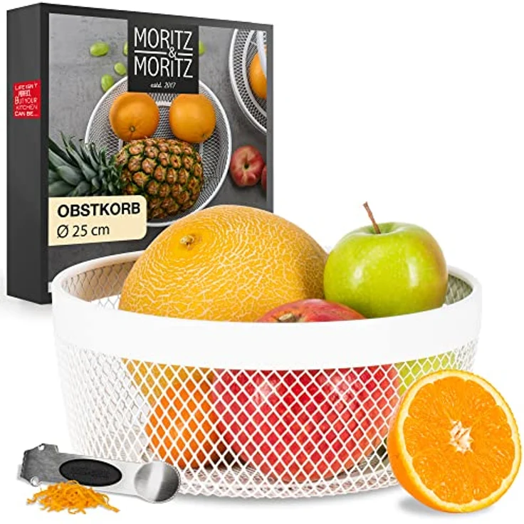 Moritz & Moritz Obstschale Weiss Metall 25cm - Obstkorb Weiss Modern – Korb für Geschenke, Früchte, Gemüse und Brot – Bild 1