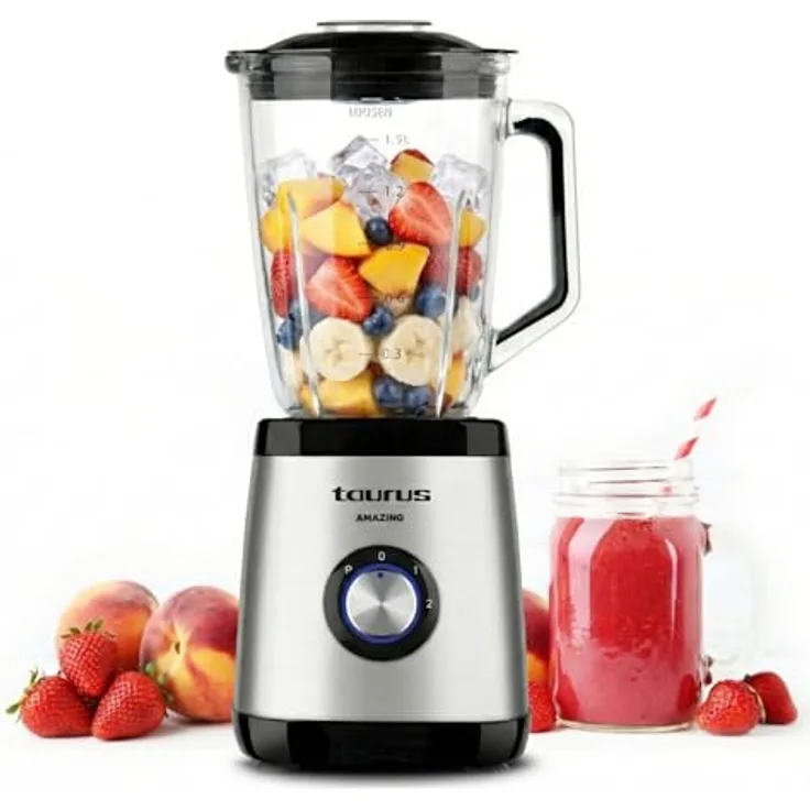 Taurus AMAZING Standmixer, 1500W, 1,5L Glasbehälter, 4 Edelstahlklingen, 2 Geschwindigkeitsstufen, Turbofunktion, Sicherheitsmechanismus