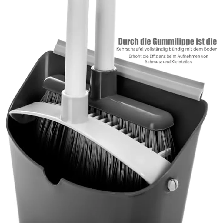 BigDean Kehrgarnitur 2 Stück, Kehrschaufel Set mit Besen und 90 Grad drehbarem Teleskopstiel, grau – Bild 4