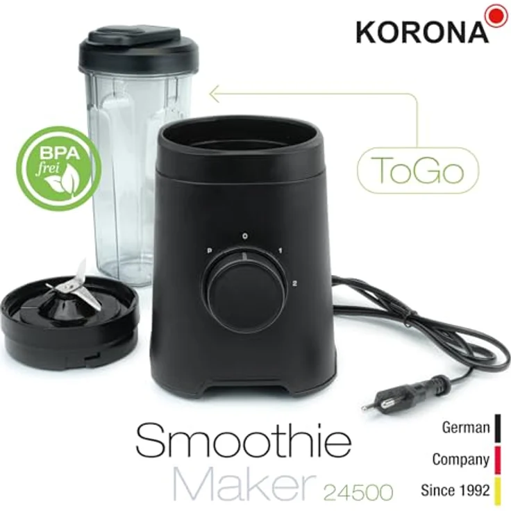 Korona 24500 Smoothie Maker | Homogenes Mixergebnis | ToGo Becher 600 ml | BPA-frei | 320 Watt, mattschwarz – Bild 3