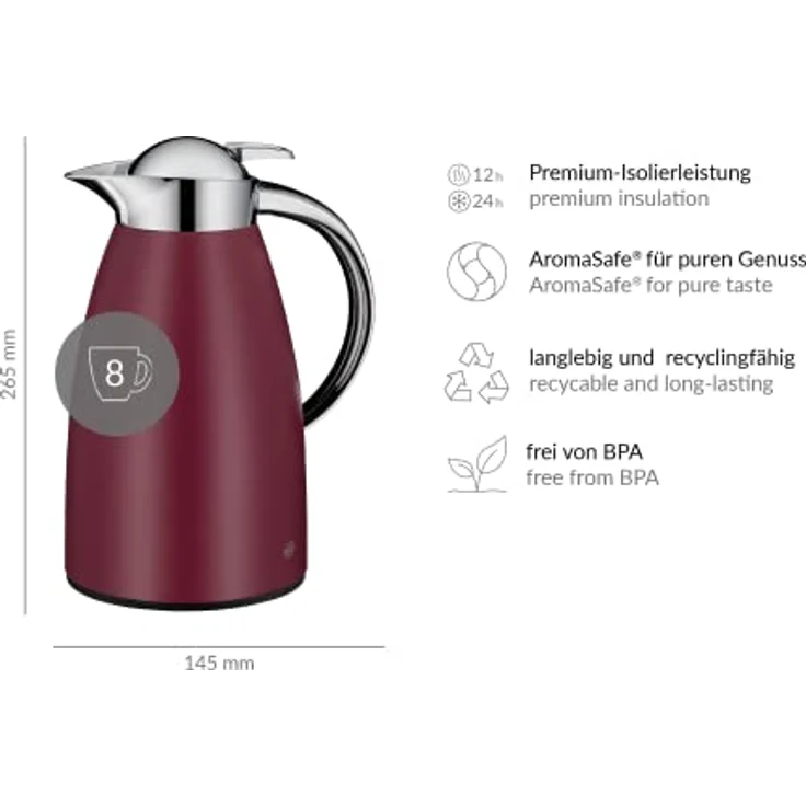 alfi Signo Thermoskanne, Rubin Rot, 1 Liter – Bild 3