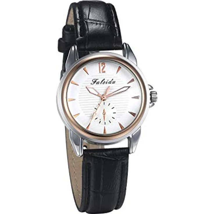 JewelryWe Damen Armbanduhr, Analog Quarz, Klassische Business Casual Uhr mit Lederarmband, Schwarz, 9,3 Zoll Gesamtlänge, 1,26 Zoll Durchmesser – Bild 1
