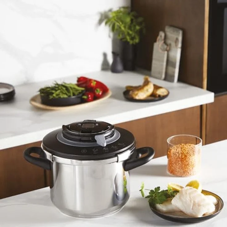 SEB Clipso+ CHEF P4551400, 8L Edelstahl Schnellkochtopf mit induktionsgeeigneter Bauweise und vier Kochprogrammen für Gemüse, Fleisch, Fisch und mehr – Bild 2