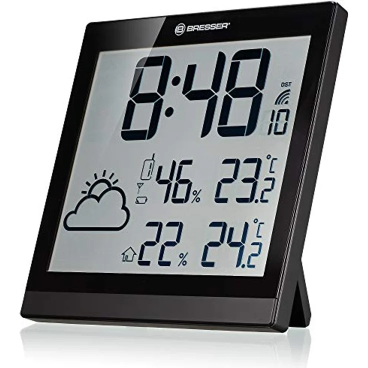 Bresser TemeoTrend JC, Wetter-Wanduhr mit ultra wide angle Display, automatischer Zeiteinstellung und Innen-/Außentemperaturanzeige – Bild 3