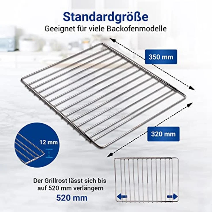VIOKS Ausziehbarer Backofen Gitterrost 350/520mm x 320mm, Edelstahl Grillrost, verstellbar und pflegeleicht für Backofen und Herd – Bild 3