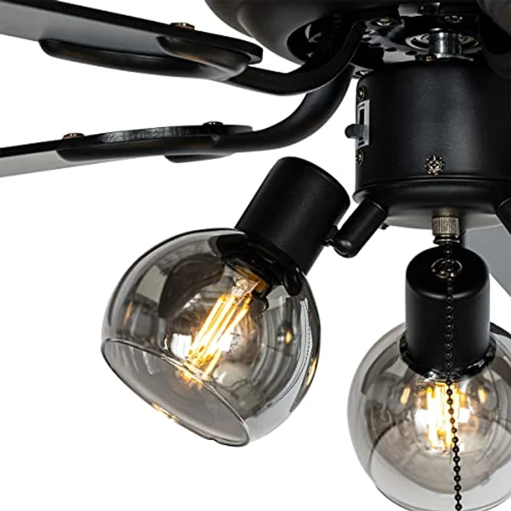 Qazqa - Industrie Vintage Deckenventilator schwarz mit Zugschalter 3-flammig - Mistral Vidro - Stahl Rund - LED geeignet E14 – Bild 5