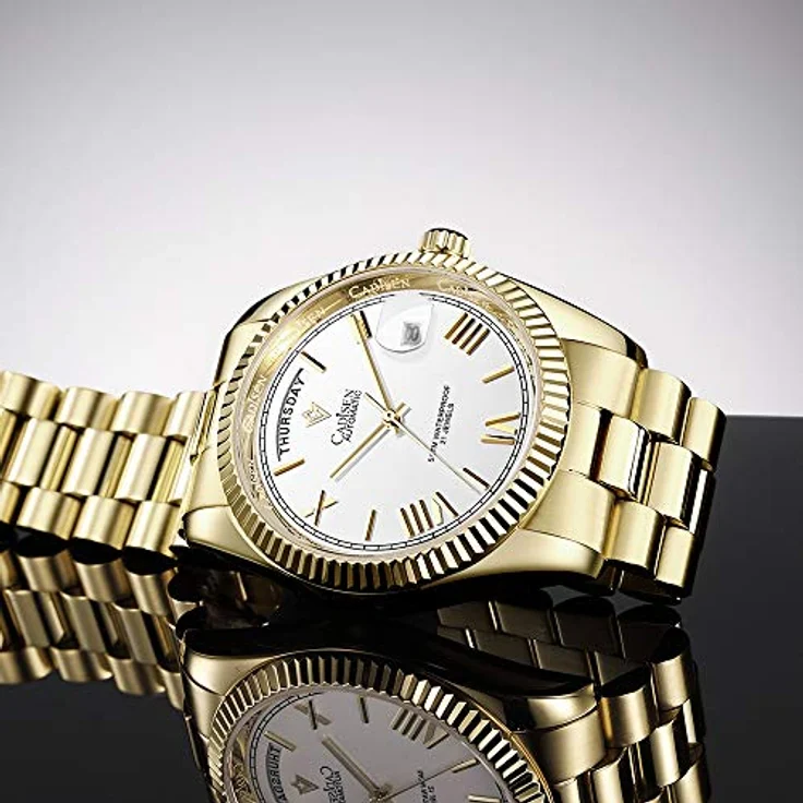 CADISEN MIYOTA 8285 Automatik Uhr Herren, Mechanische Automatikuhr mit Saphirglas und Edelstahlarmband, goldene und weiße Akzente, 100 m wasserdicht – Bild 3