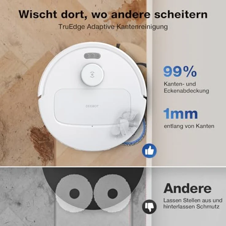 ECOVACS DEEBOT N30 PRO Omni Saugroboter mit Wischfunktion, 10.000 Pa Saugleistung, ZeroTangle 2.0-Technologie, TruEdge Kantenreinigung, 60℃ Heißwasser Wischmopp Reinigung, Heißlufttrocknung, Weiß – Bild 2