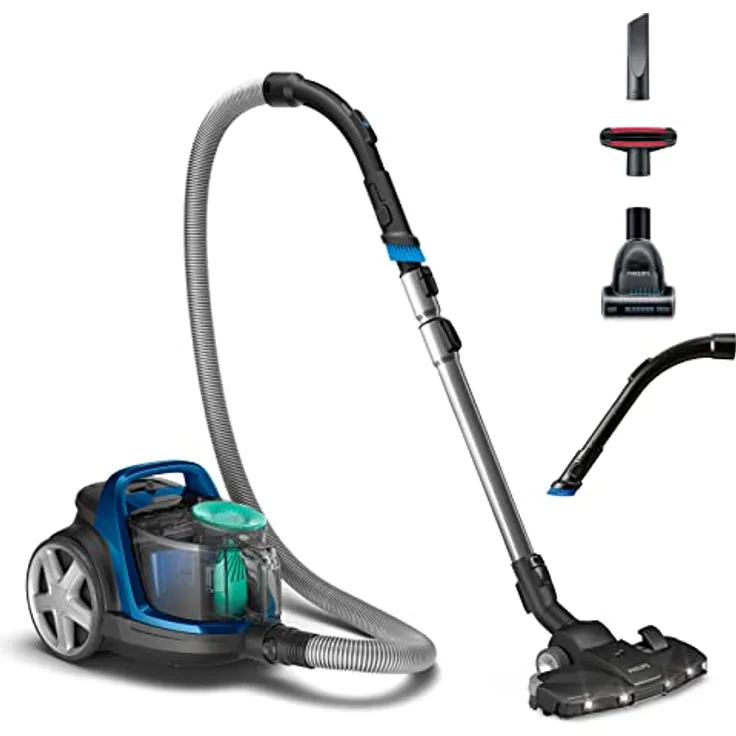 Philips 5000 Series Beutelloser Staubsauger - 900-W-Motor, PowerCyclone 7 Technologie, Allergie-H13-Filter, TriActive LED-Düse, Kompakt und Leicht (FC9557/09), Blau