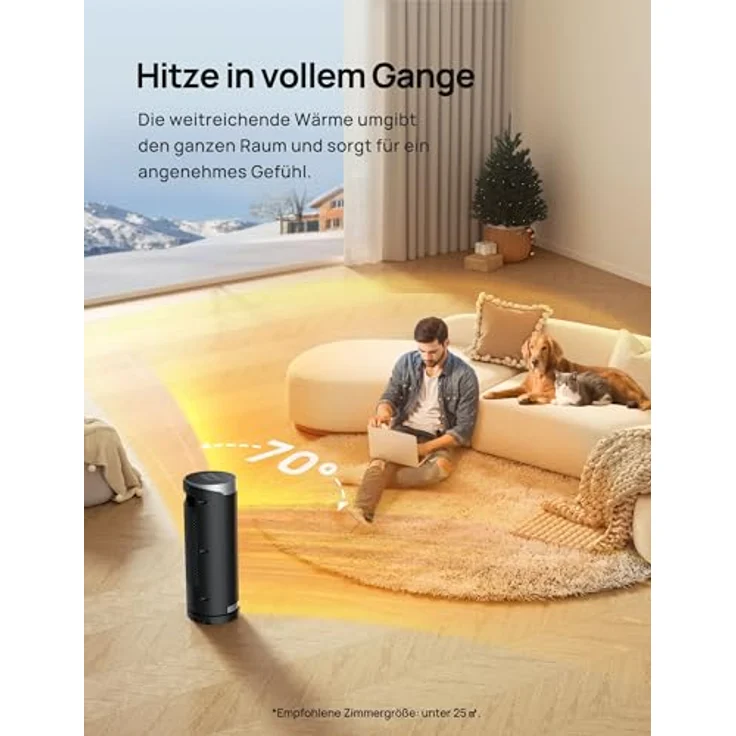 Dreo Heizlüfter Energiesparend, PTC Keramik Heizlüfte Leise, 70° Oszillierend Elektroheizung mit Fernbedienung, 12-Std-Timer, 3 Modi 3 Geschwindigkeiten, Überhitzungs-Kippschutz, Solaris Slim H3, weiß – Bild 4