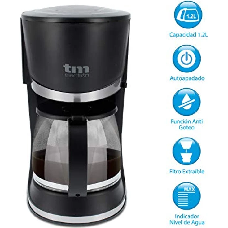 TM Electron TMPCF006 Kaffeemaschine, 800 W Leistung, 1,2 l Krug für 10 Tassen, abnehmbarer Filter, weiß – Bild 3
