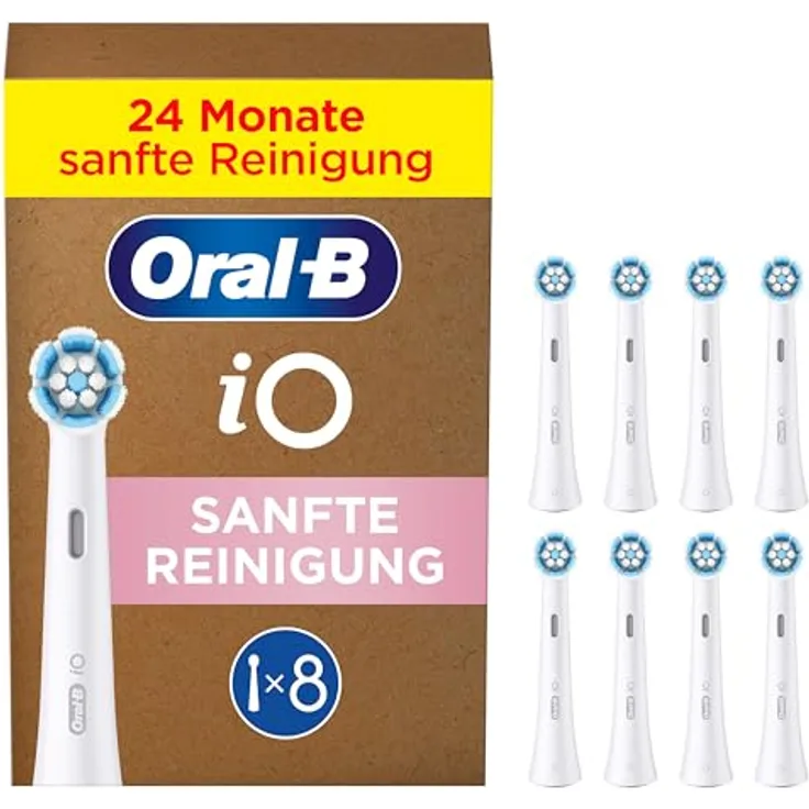 Oral-B iO Sanfte Reinigung, Original Aufsteckbürsten, geeignet für empfindliches Zahnfleisch, Weiß, 8 Stück
