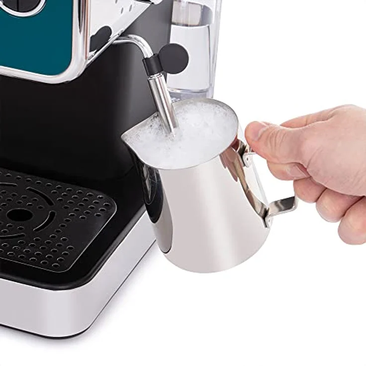 Russell Hobbs Espressomaschine [Siebträgermaschine] Distinction Edelstahl Ocean Blue (15 Bar, Einsatz 1&2 Tassen, ESE Pads, autom.Dosieren & man.Option, Dampfdüse f Heißwasser & Milchschaum) 26451-56 – Bild 4