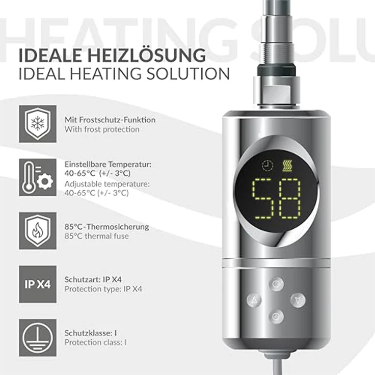 ML-Design Heizstab 900W Chrom, mit Thermostat und LCD-Bildschirm, Timing-Funktion, schnelle Aufheizung – Bild 5