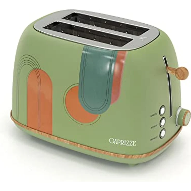 Caprizze Kaito Toaster, Doppelschlitz, extra breit, 6 Bräunungsstufen, Blumendekor, Holzeffekt, mattgrün – Bild 1
