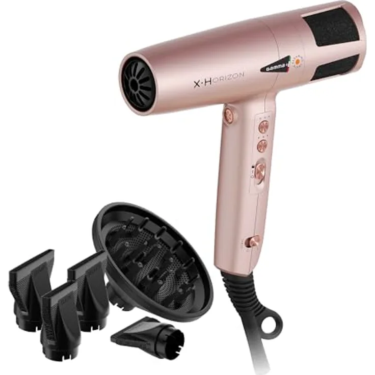 GAMMA+ X-Horizon Ionic Haartrockner, 290 g Ultraleichter Haartrockner Leise, Dual Ionic Technology, Made in Italy (Golden Rosa, SCHUKO-Stecker)
