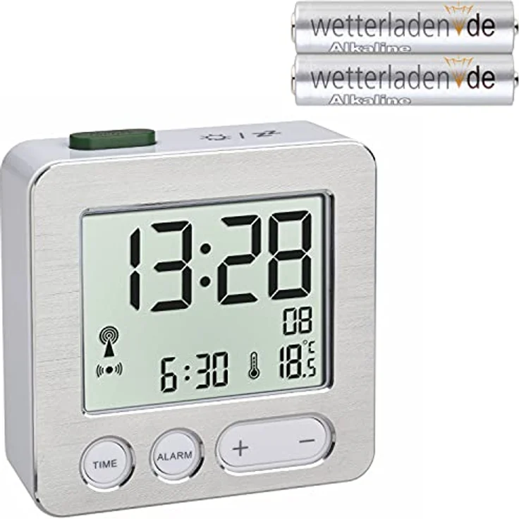 TFA Dostmann 60.2545 Digitaler Funk-Wecker, Silber mit Aluminiumfront, mit Schlummerfunktion und Temperaturanzeige – Bild 2