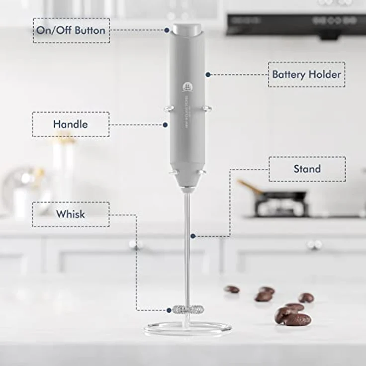 New England Stories Handheld Foam Maker, leistungsstarker Milchaufschäumer für Kaffee, Cappuccino, Latte, mit ergonomischem Design und Edelstahl-Schneebesen, inklusive Ständer – Bild 3