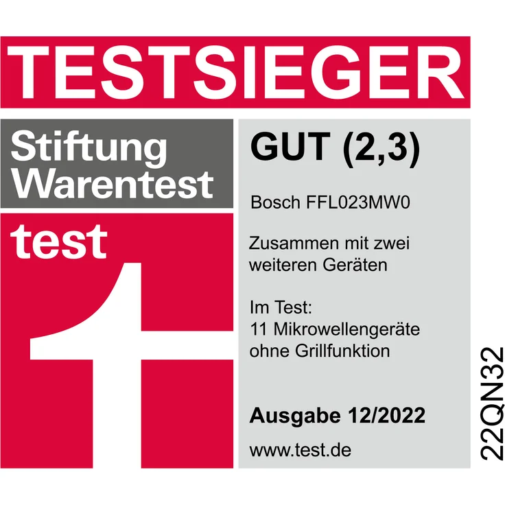 Bosch FFL023MW0 Serie 2 Solo-Mikrowelle, Standgerät, 20 Liter Garraum, 800 Watt, Auftaufunktion, 7 Automatik-Programme, Display, Drehteller, Sichtfenster, weiß, lackiert – Bild 2