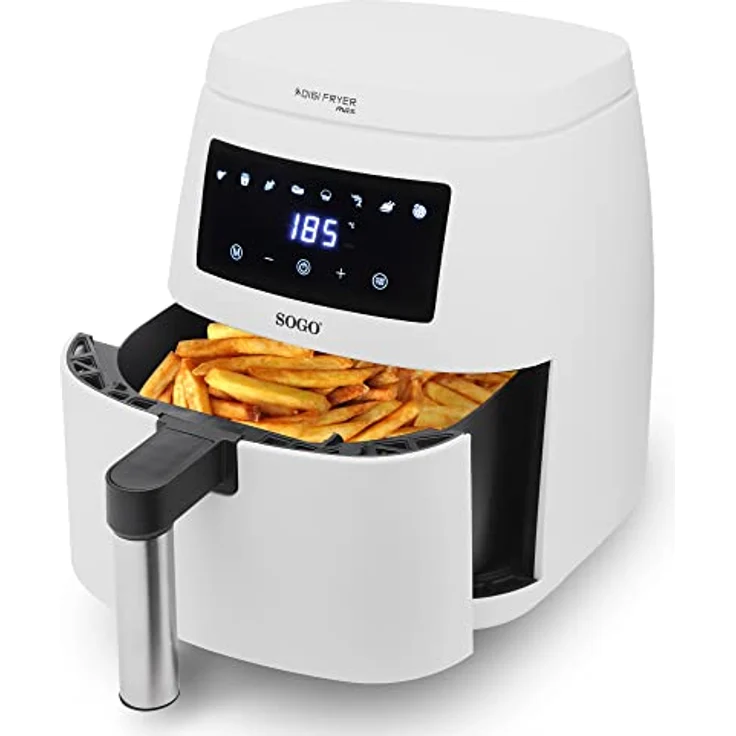 SOGO Heißluftfritteuse, Frittieren ohne Öl, 4,5 l, 1500 W, digitale Steuerung mit Timer und Temperaturregelung, Edelstahlzange, mehrsprachiges Rezeptbuch – Bild 4