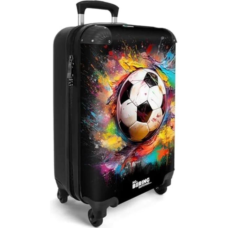 NoBoringSuitcases.com© Kinderkoffer Fußball umgeben von Farbklecksen 55x35x20cm, 4 Rollen, Reisetasche mit Rollen, Koffer Handgepäck Flugzeug, bunt – Bild 2