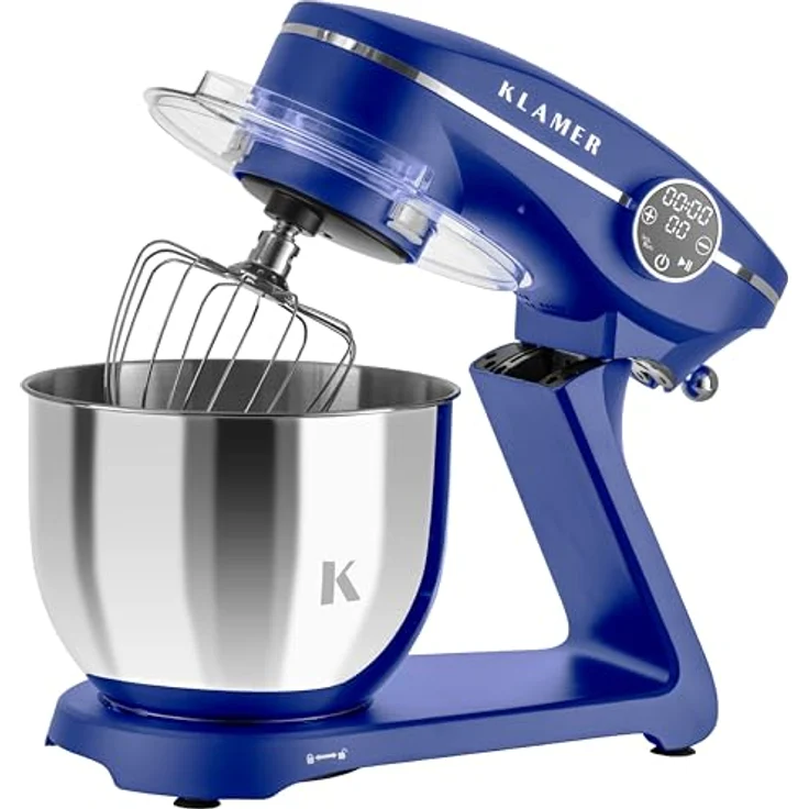 KLAMER Küchenmaschine 1800W, Knetmaschine mit 6 Liter Edelstahl Schüssel, 10 Geschwindigkeitsstufen mit Timer, Rührbesen, Knethaken, Schneebesen und Spritzschutz – Bild 3