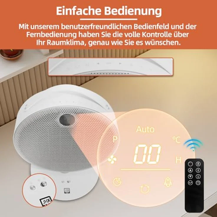 SHX Heizlüfter, 2200W PTC Keramik schnelle Heizung, elektrische Schreibtischheizung | 20 °C bis 32 °C | Überhitzungsschutz und Kippschutz, in elegantem Metallgehäuse – Bild 4