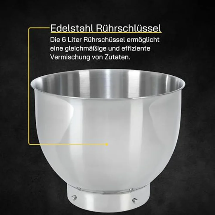 GUTFELS Küchenmaschine KITCHEN 5010 | 800 Watt | 6L Edelstahlschüssel | 12 Geschwindigkeiten | Display, silber – Bild 3