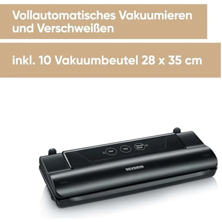 SEVERIN FS 3610 Vakuumiergerät mit intergriertem Cutter (Inkl.10 Vakuumbeutel (28x35 cm) Schweißnaht B: 28 cm, Integriertes Kabelfach) schwarz – Bild 2