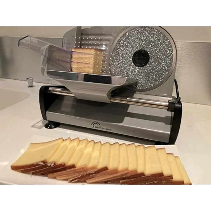 LITTLE BALANCE 8702 Easy Cut, elektrischer Schinkenschneider mit Edelstahlklinge, stufenlos einstellbare Schnittstärke 0-15 mm, für Fleisch, Wurst, Fisch, Käse, 200 W – Bild 3