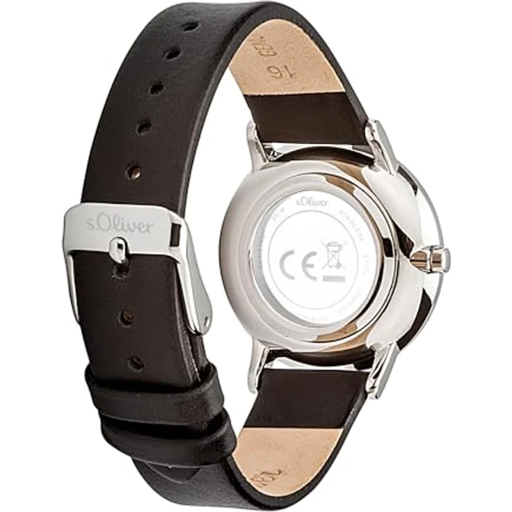 s.Oliver Damenuhr 34 mm, Flache analoge Armbanduhr mit Quarzwerk, schwarz, 3 ATM wasserdicht, kratzfest, Geschenkidee – Bild 3