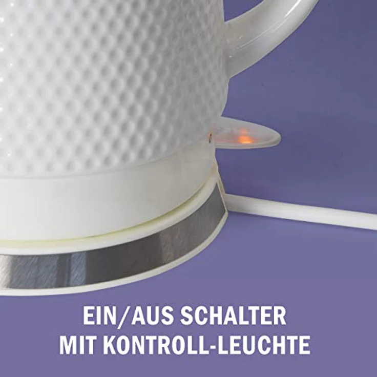 Kvota Elektrischer Wasserkocher aus Keramik, Füllmenge 1,5 L, abnehmbarer Deckel, weiß - Teekessel im weißen retro Noppen-Design, elektrischer Tee-Kessel aus Porzellan, Vintage-Geschenkidee - Preisvergleich – Bild 4