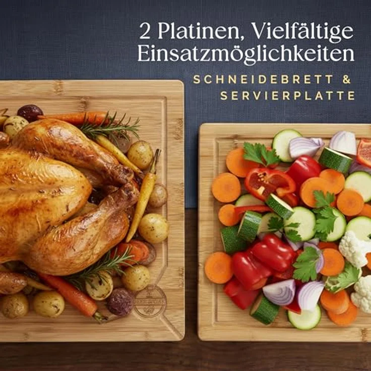 Deer & Oak Schneidebrett Holz Set - XXL & Groß (43x30 & 38x25cm), Vorgeölt, Messerfreundlich, Nicht-Porös, 2er Set aus 100% Bio-Bambus für Fleisch & Gemüse – Bild 2