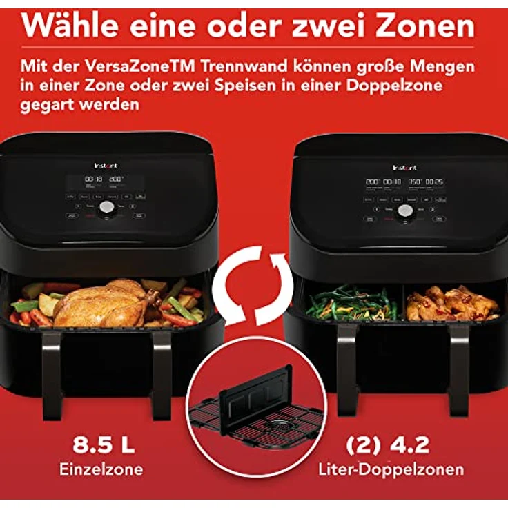 Instant Vortex Plus VersaZone Heißluftfritteuse - 8.5L Digitaler Air Fryer, Schwarz, 8-in-1 Smart Programme - Frittieren, Backen, Braten, Grillen, Dörren, Aufwärmen, XL Kapazität - 1700W – Bild 3
