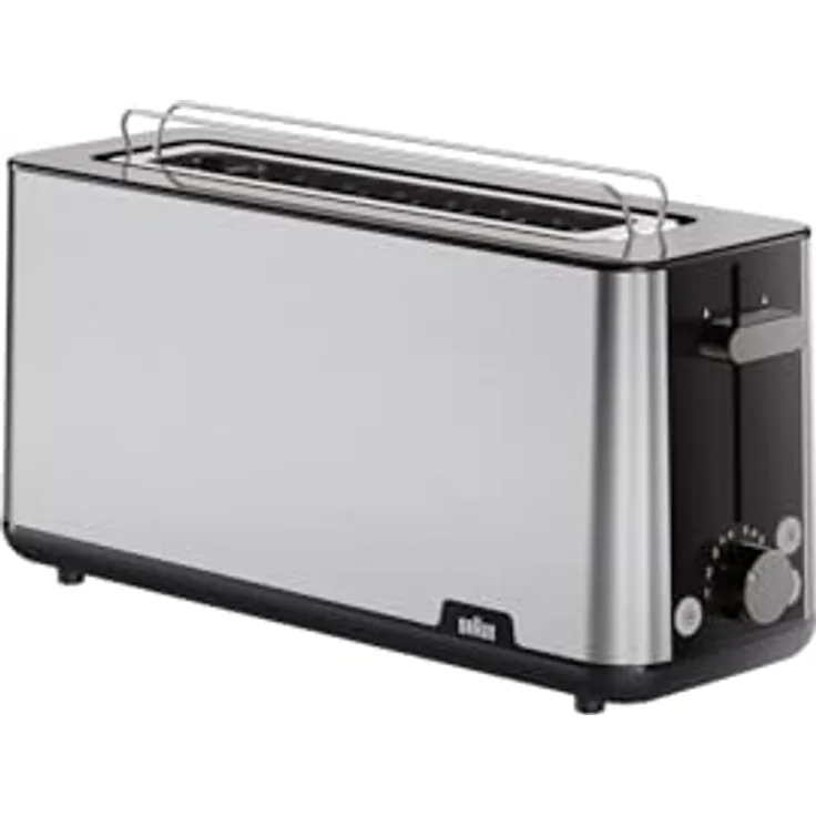 Braun Toaster PurShine HT 1610 BK, 25cm Brot Schlitz, 8 Bräunungsgrade, Aufwärm- & Auftaufunktion, Brötchenaufsatz, Krümelfach, 1030W, Schwarz