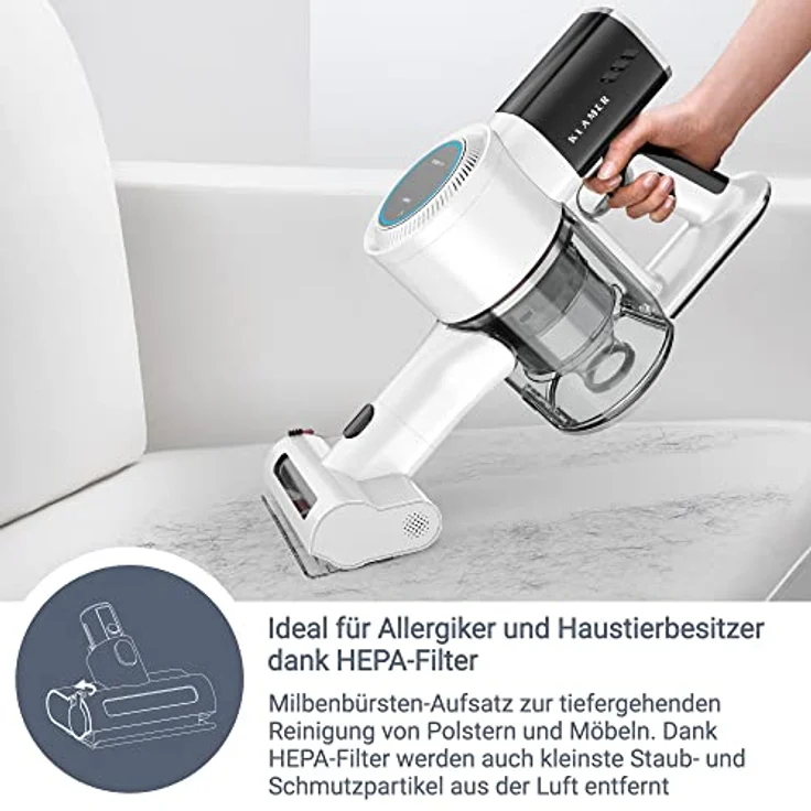 KLAMER Akku-Staubsauger, 420 Watt Kabelloser Staubsauger, Flexibler Akku Handstaubsauger mit verschiedenen Aufsätzen, Flex Staubsauger mit LED Licht – Bild 4