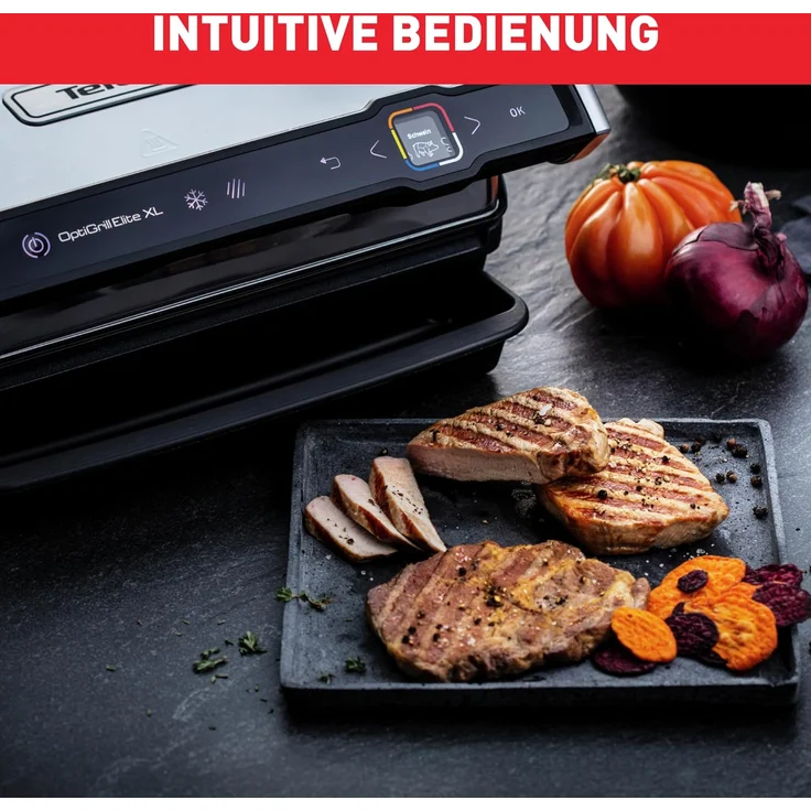 Tefal GC760D OptiGrill Elite XL Kontaktgrill, 2200 Watt, extra Grillboost für Grillstreifen, 16 Programme, für bis zu 8 Personen, inkl. Fettauffangschale, silber – Bild 4