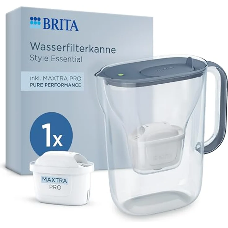 BRITA Wasserfilter Kanne Style Essential (2,4l) inkl. 1x BRITA MAXTRA PRO Pure Performance, spülmaschinengeeignet, steinblau – Bild 1