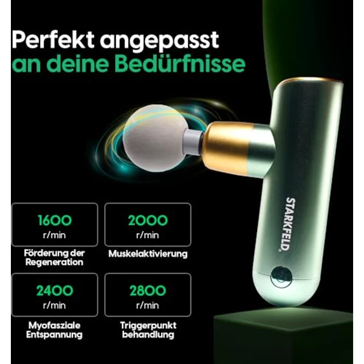 STARKFELD® STARKGUN® – Leistungsstarke Massagepistole für Tiefengewebe | Leise & Effizient (Grün, Deluxe) – Bild 5