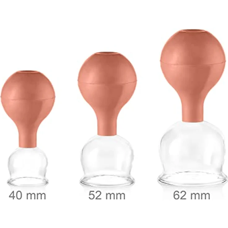 pulox Schröpfglas aus Echtglas 3er-Set inkl. Saugball 40 mm, 52 mm & 62 mm, Braun – Bild 2