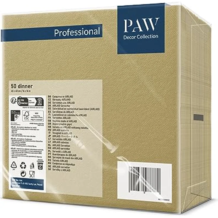 PAW Decor Collection Airlaid Servietten, stoffähnlich, 40 x 40 cm, 50 Stück, einfarbig in Gold, ideal für Hochzeit, Taufe, Kommunion, Geburtstag – Bild 2
