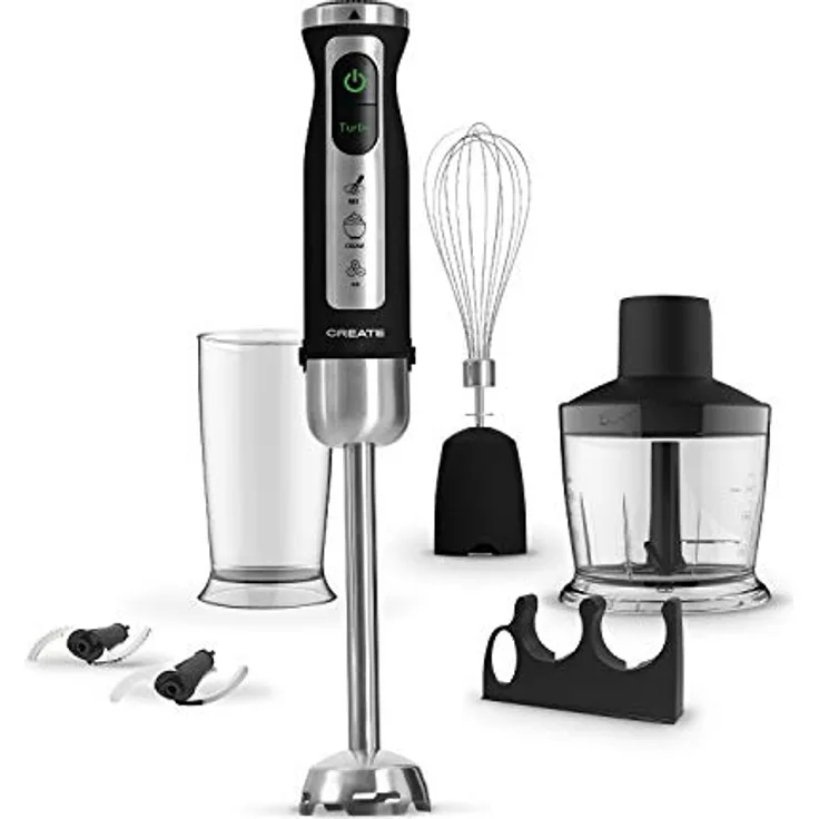 CREATE FULLMIX PROTOOL Stabmixer mit Zubehör / 7 Geschwindigkeiten + Turbo, Titan-beschichtete Edelstahlklinge, Schwarz