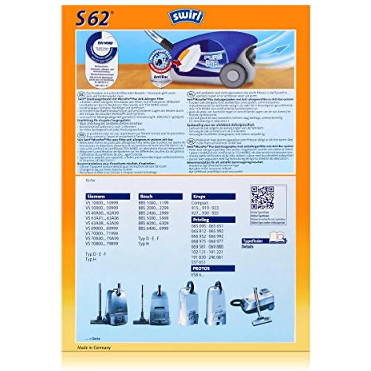 Swirl S62 AirSpace Staubsaugerbeutel, 4 Stück, Micropor Plus® Anti Allergen Filter, AirSpace® Technology, Dirtlock Staubverschluss – Bild 2