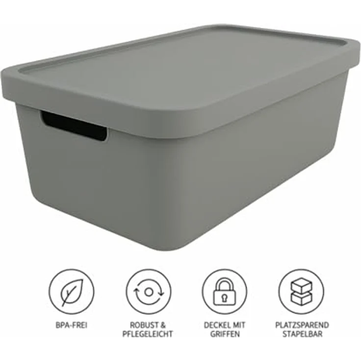 Plastard Aufbewahrungsboxen mit Deckel 7,5 L, 4er-Set, grau, BPA-frei, stapelbar, robuste Kunststoffbox für Küche, Bad, Büro und Kinderzimmer – Bild 5