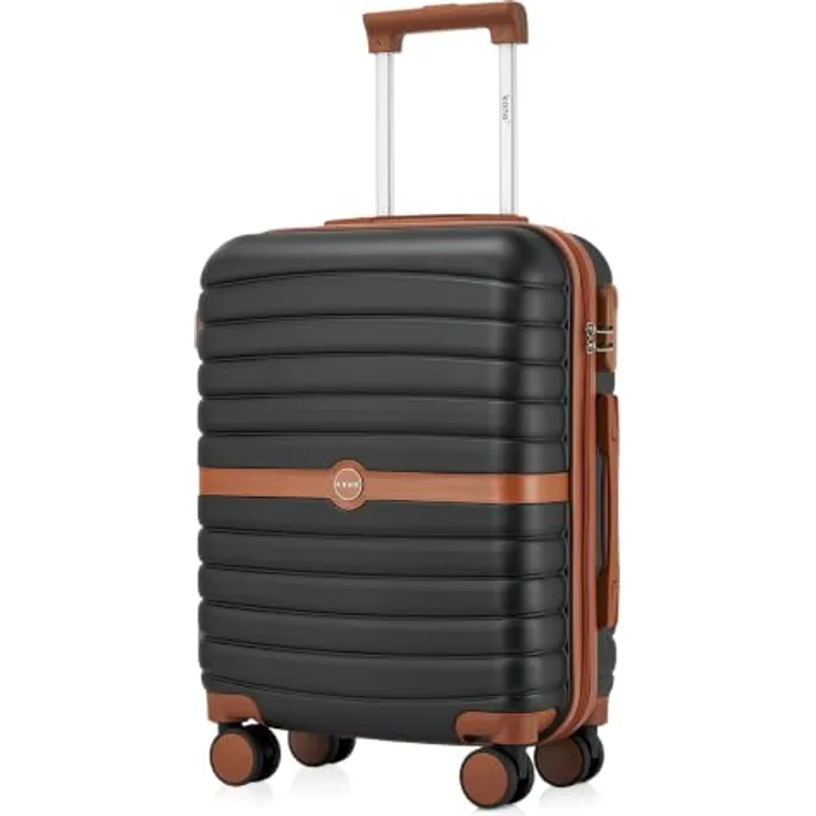 KONO Handgepäck Koffer 55x40x20cm, Leichter Trolley mit kratzfester ABS+PC-Hartschale, Schwarz