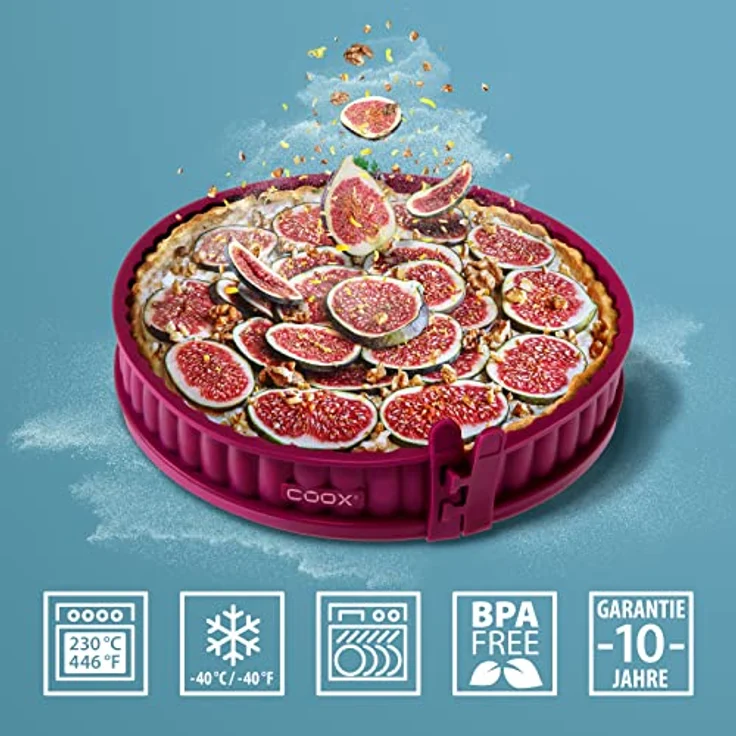 coox Quicheform 26 cm mit Glasboden, dunkelrot, hitzebeständig bis 230°C, kälteresistent bis -40°C, spülmaschinengeeignet – Bild 5