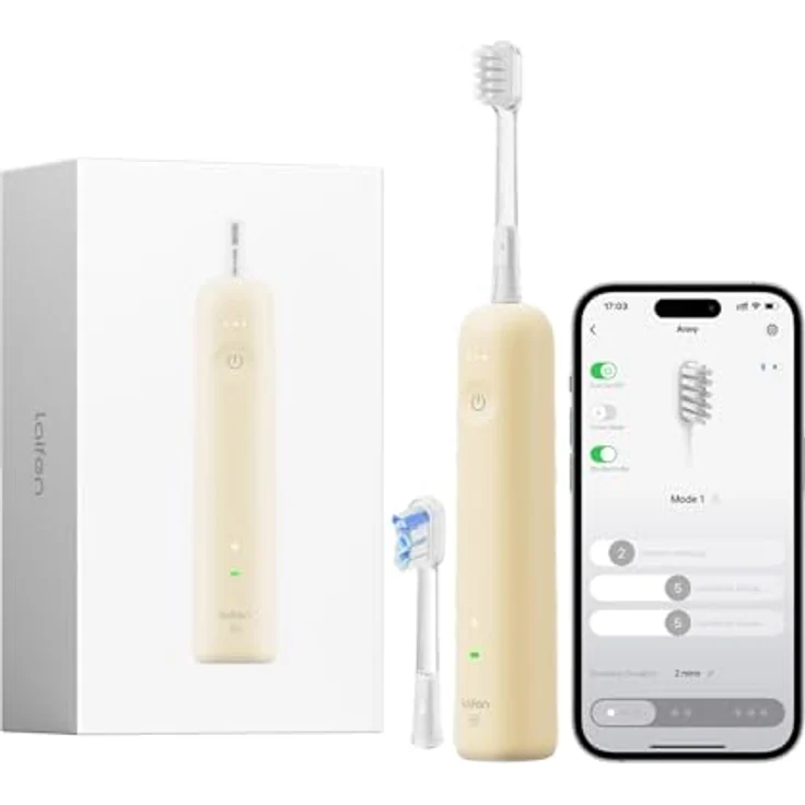 Laifen Wave Spezial Elektrische Zahnbürste, oszillierend & vibrierend mit App, 2 Bürstenköpfe, 50 Tage Akkulaufzeit, gelb – Bild 1