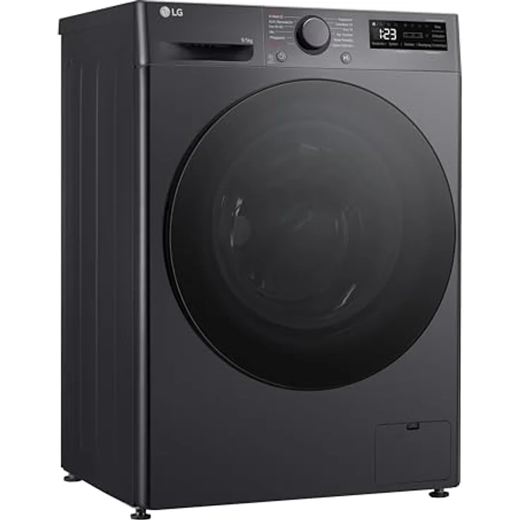 LG V5WD95SLIMB, Klasse A/E, SLIM Waschtrockner, 9-5kg Waschen/Trocknen, Wi-Fi, AI Direct Drive, Tiefenreinigung mit Dampf, TurboWash 360°, Sicherheitsglastür, AquaLock, 60 x 53.5 x 85cm ꟷ Schwarz – Bild 2