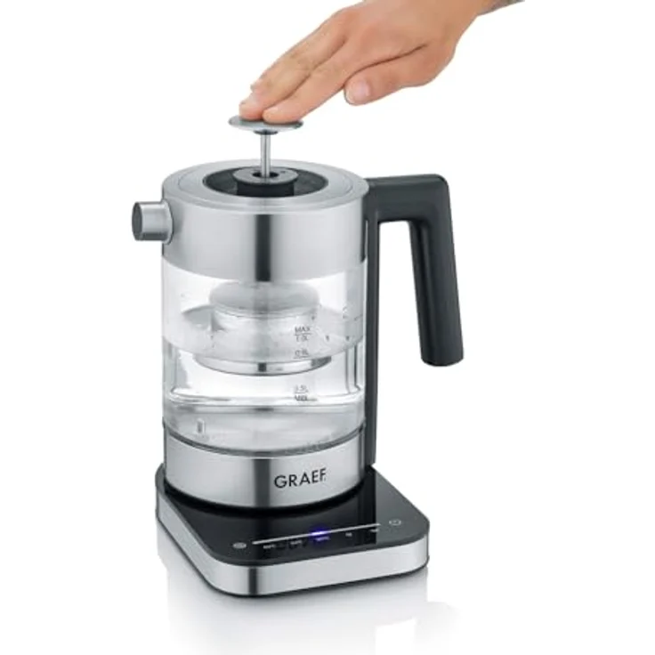 Graef WK 350 Wasserkocher, 2000 Watt, 1 Liter, Kalkfilter, Warmhaltefunktion, Temperatureinstellung, schwarz, transparent – Bild 4